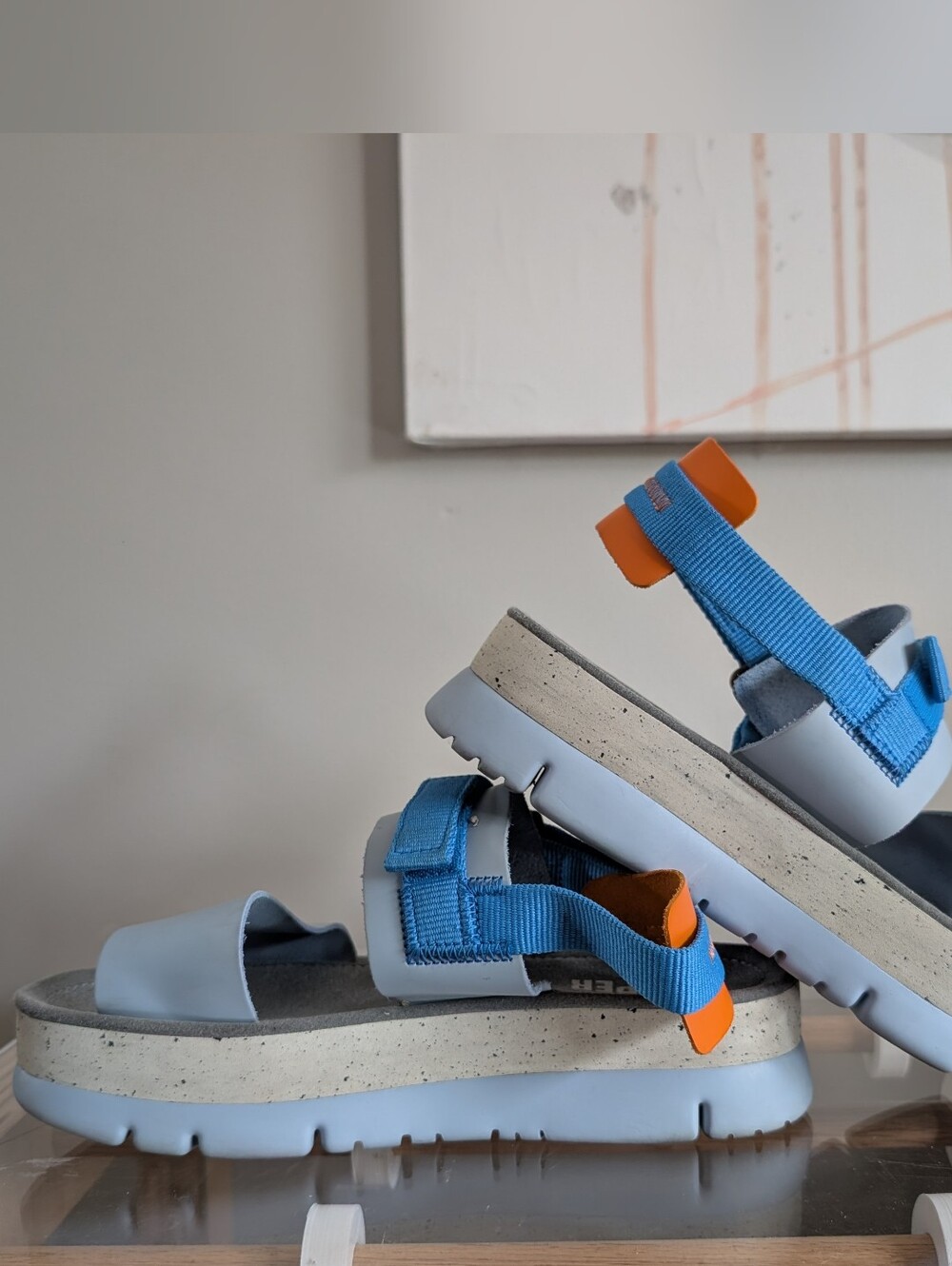 Camper Light Blue And Orange Platform Sandals